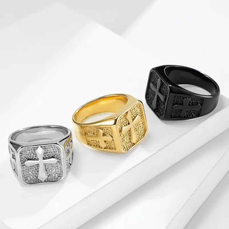 Fashionable retro Men's street cross ring, European and American style hip-hop Men's personality niche punk hand jewelry, Men's party jewelry gifts