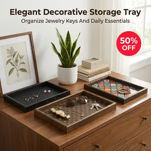 3 Piece Set Vintage Decorative Storage Tray Rectangle Jewelry Display Tray Solid Wood Frame Soft Protective Lining Organizer Tray For Keys Wallet Glasses Jewelry Watches Entryway Table Organizer Coffee Table Decor Dresser Storage Tray For Bedroom Use