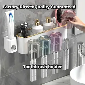 Wall-Mounted Toothbrush Holder with Mouthwash Cup, Durable Plastic Material, Space-Saving Design, Home Bathroom Storage, Stable Waterproof