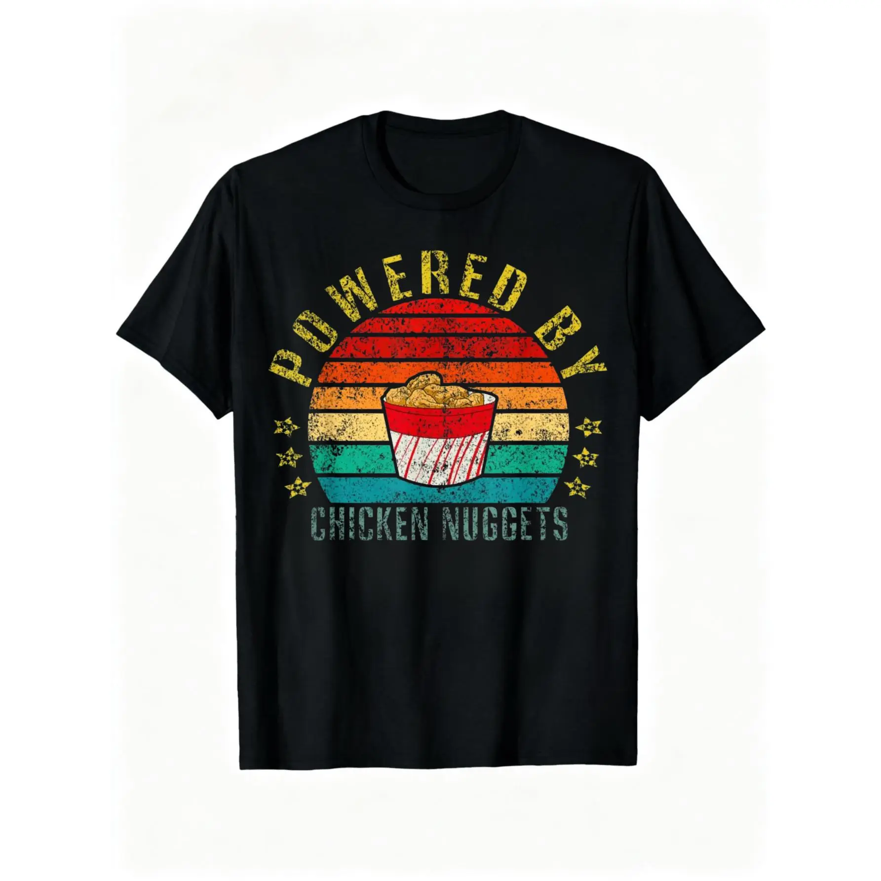 100% Cotton Powered By Chicken Nuggets Funny Retro T-Shirt