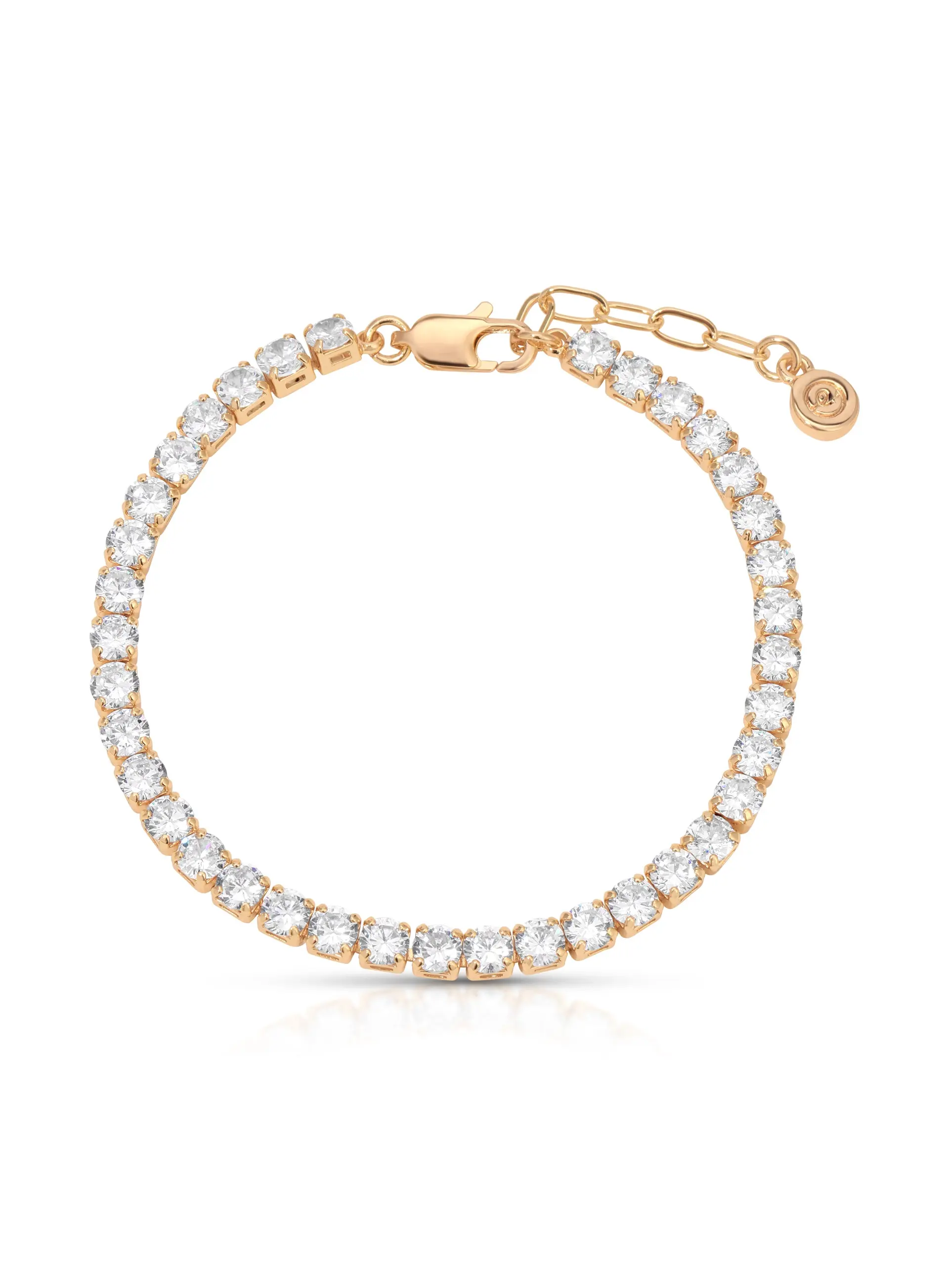 Ettika Single Row Tennis Bracelet – 18k Gold Plated Classic CZ Bracelet with Adjustable Fit