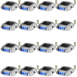 【Summerfinds】VEVOR Driveway Lights 16-Pack,  , Solar Driveway Lights with Switch Button, Solar Deck Lights Waterproof, Wireless Dock Lights 6 LEDs for Path Warning Garden Walkway Sidewalk Steps, LED Bright Blue