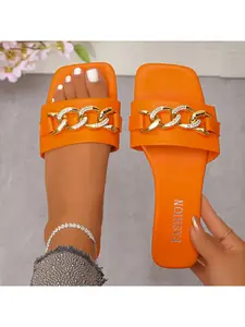 Women Square Toe Slippers, Candy Color Flat Lightweight Sandals, with Multiple Colors Fashion Casual Comfortable