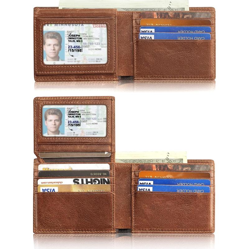 Mens Wallet With AirTag Holder, Bifold Leather RFID Blocking 1-2 ID Windows 12-13 Card Holders, Gift Box and Screen Protector Included, AirTag Not Included