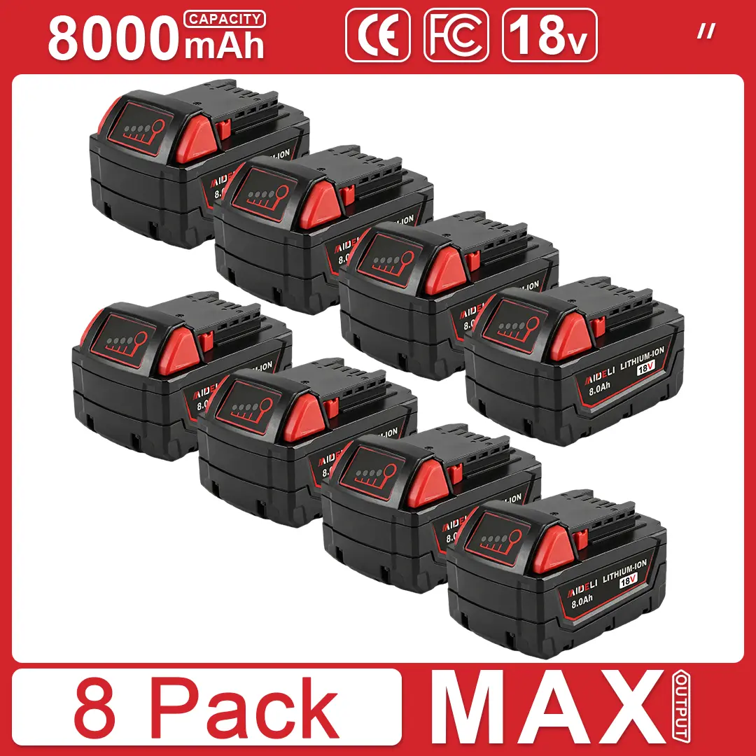 【2026 Must-Have】Milwaukee M18 18V Drill-Powered Lithium-Ion Replacement Lithium Batteries, 8.0Ah High Output, Contractor’s Choice, 100% Compatible with Compatible Tools, 4/8-Pack Value Set with Built-In Guard & Safety System, All-Day Runtime