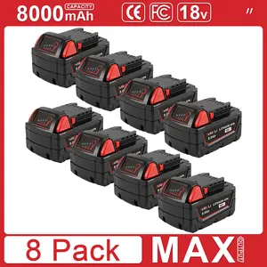【2026 Must-Have】Replacement for Milwaukee 18V Tools 8.0Ah M18 High Output Battery, Long-Lasting Lithium-Ion, Contractor’s Choice, 100% Compatible,6/8 Pack Value Set Built-in Safety Guard, Work All Day Without Recharging tiktokshopspringglowup