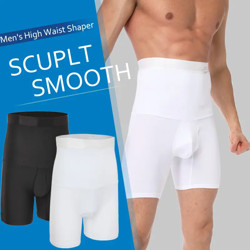 Menswear Tummy Control Shorts High Waist Panties Underwear Body Shaper Comfy Boxer Briefs Plain Compression Breathable Smooth Fabric Shapewear Lingerie