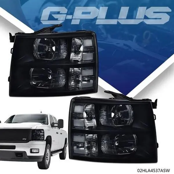 G-PLUS Headlights for 2007-2014 Chevy Silverado 1500/2500/3500 Smoke Corner Black Headlight Replacement Chevy Truck Accessory