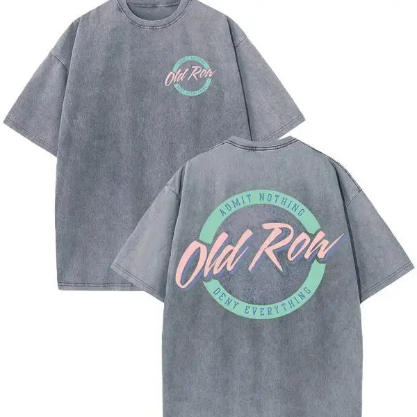 Men's Vintage Washed Wax-Print Streetwear T-Shirt, Textured Double-Sided Crew Neck Logo Letter Print, Aesthetics-Focused Cargo Short-Sleeve Top