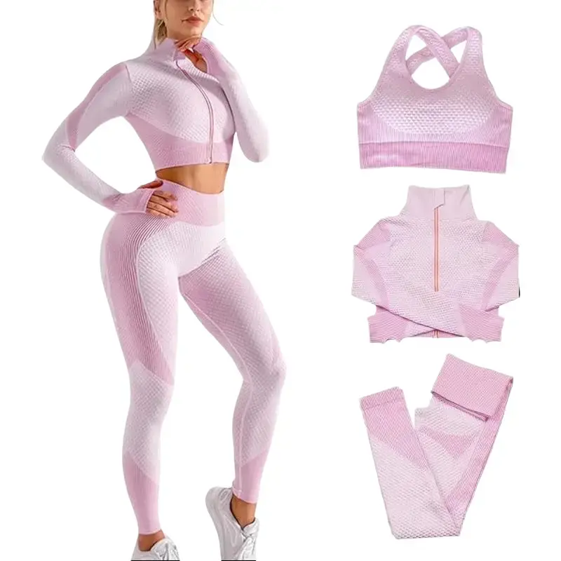 3-Piece Seamless Sports Suit |   Gym/Yoga/Running |   Women's Fitness/Sports/School Sportswear,Pink,Heart