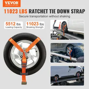 VEVOR Durable Polyester Ratchet Car Tie Down Straps Kit, 4-Pack Lasso Style 2"x120" Tire Straps, 5512 LBS Working Load, 11023 LBS Breaking Strength, Flat Hooks for Passenger Car, ATV Transportation, Ratchet Strap