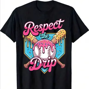 Kid's Baseball Drip Tee, Boy Ice Cream Drip Graphic T-Shirt, Baseball Girl Cotton Tops, Respect The Drip Design Shirt, Retro Baseball Teen Clothes, Baseball Game Day for Boys and Girls Shirt