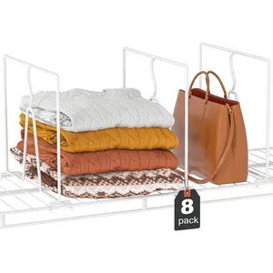 8 Pack 12" D x 10.6" H Wire Shelf Dividers for Closet, Sturdy White Coated Steel Rack Separators for Pantry Organization Fit Wire Shelving for Clothes Purses Towels