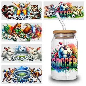 5 Sheets Soccer Theme UV DTF Stickers Mug Decoration Gift Glass DTF Transfer Stickers Waterproof Decals Suitable for 16 oz Glass Transfer Sticker Decal side  eyes