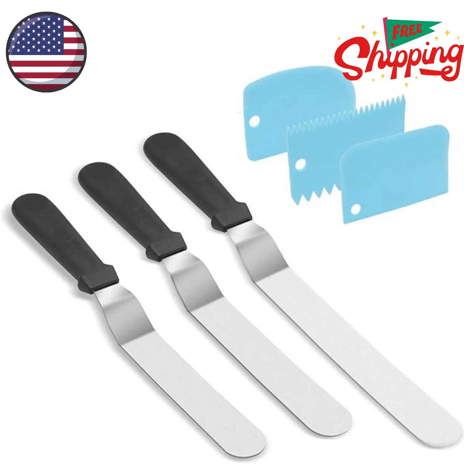 Icing Spatula Set and 3 Packs Cake Scrapers Smoother