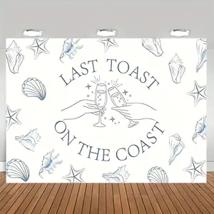 Seaside Greeting Theme Party Banner, 1 Count Seashell & Starfish Pattern Party Backdrop, Photo Props Background Cloth for Home Party Decoration, Ornaments