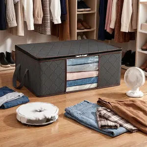 1PC Oversized Heavy-Duty Foldable Storage Bag with Clear Window, Reinforced Handles & Zipper | Large Capacity Organizer for Quilts, Clothing & Wardrobe | Home Bedroom Storage & Moving Luggage Bag