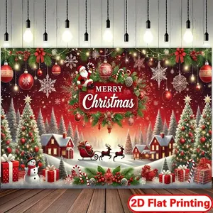 1pc 2D Flat [ Christmas Backdrop] Merry Christmas Polyester Backdrop | x Printing Banner - Perfect for Holiday Parties & Photography, No Power Needed White