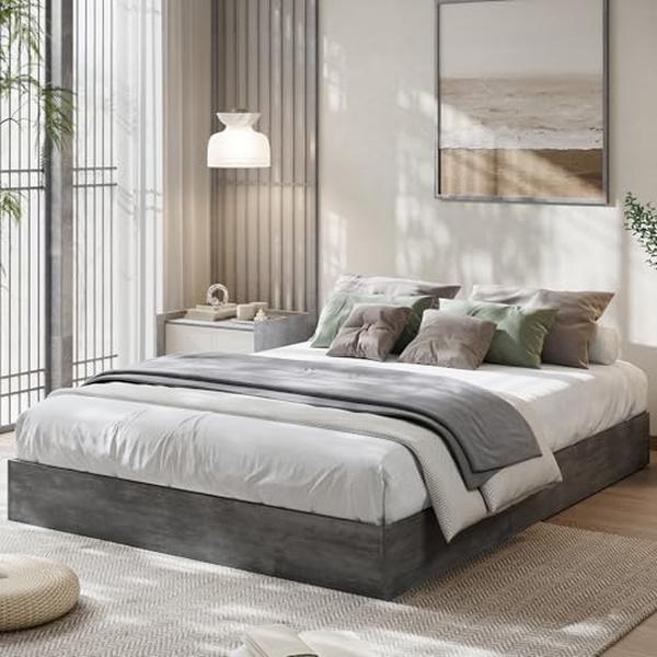 GAOMON California King Wood Platform Bed Frame, Wooden Bed Frame No Headboard, Wood Slat Support, No Box Spring Needed, Easy Assembly