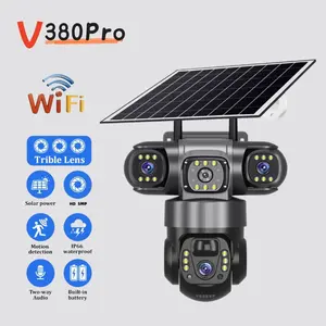 Outdoor Solar Camera with WiFi, Home Security Camera, Solar Wireless Camera, 10x Digital Zoom, Night Vision, Pir Motion Detection, Dual Audio, Remote Ptz Control, 3-Lens Security CCTV, Waterproof Motion Detection