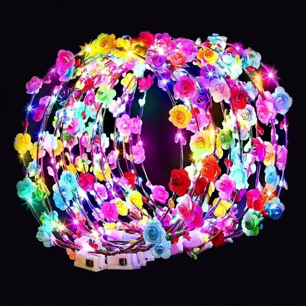 Women's Glow-in-the-Dark Light-Up Flower Crown Headbands - Festive Party Accessories for Wedding, Birthday, DIY Favors