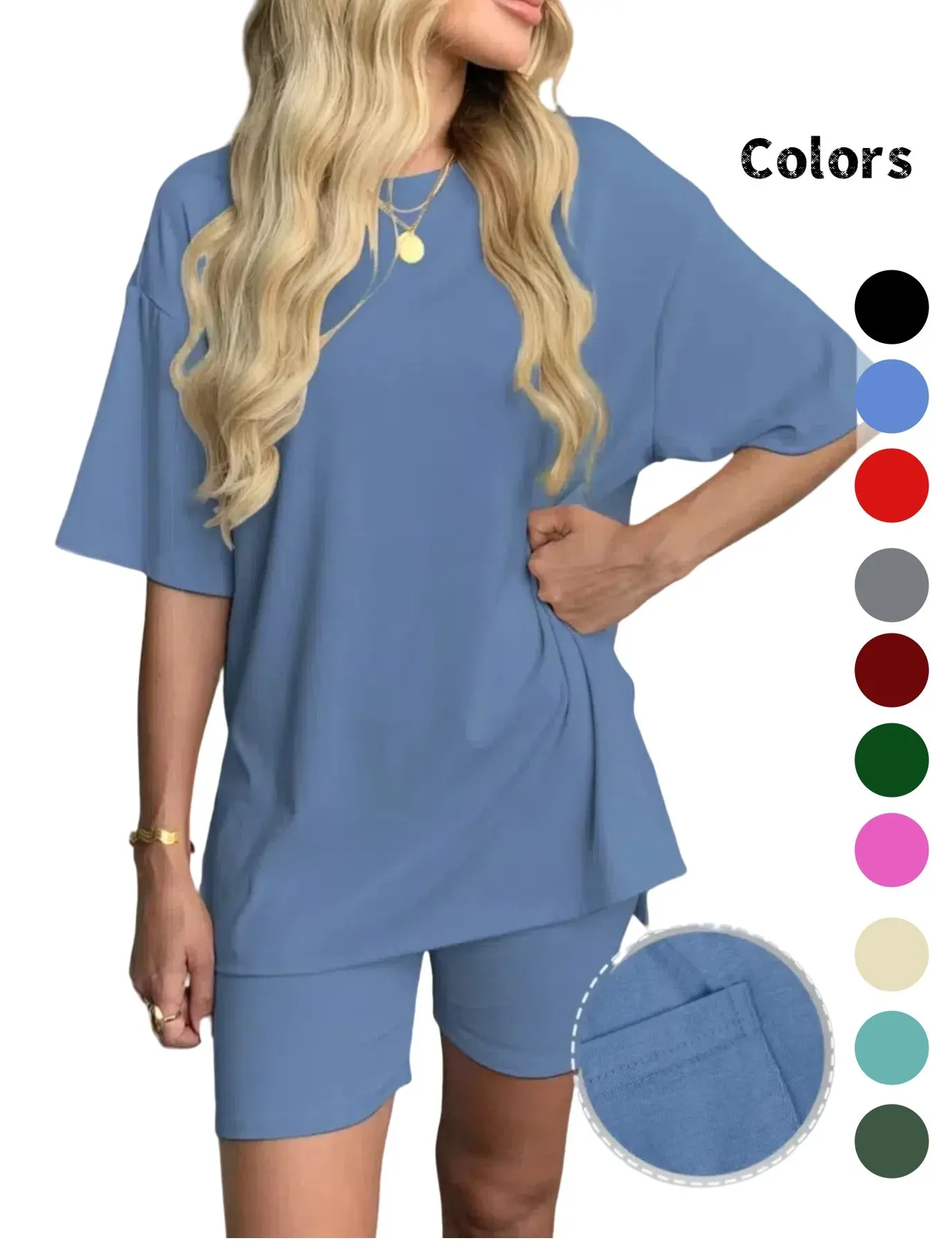 Women's Solid Color T-Shirt and Shorts Matching Set, Basic Minimalist Lightweight Breathable Comfortable Round Neck Summer Loungewear, Women's Casual Sleepwear, Pajamas, Stylish Nightwear, Outfit