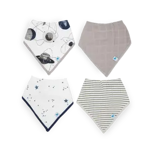 Cotton Muslin + Fleece Bandana Bib 4 Pack - Planetary
