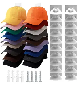 Closet Door Hat Organizer Wall Mount Heavy Duty 2-Pack for 40 Caps with Anti-Drop Tech No Drilling Adhesive & Screw Installation Removable Press Tongue Design New Year's Gift 2026 [Multi-warehouse shipping】