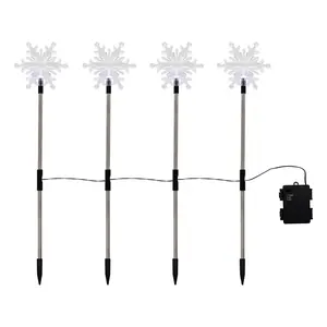 LumaBase Battery Operated Snowflake Yard Lights Set of 4 Weather Resistant Cool White LED Outdoor Decor 36 Inch Spacing 6 Hour Timer
