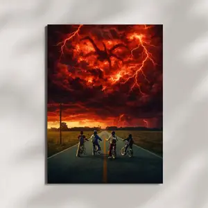 Strangger Thiiings Inspired Poster | 80s Sci-Fi Horror Wall Art | Upside-Down Storm Sky Print
