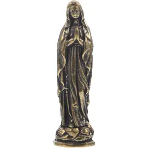 Brass Maria Brass Virgin Statue Miniature Virgin Sculpture Catholicism Ornament Maria Figurine Classic Decor Craft Figurine Desk En Laton Mini Virgen Stand