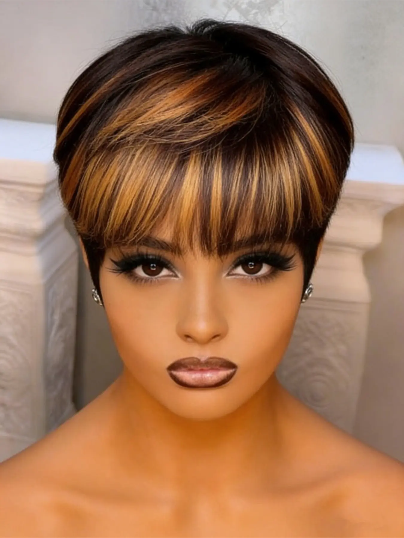 1b30 color pixie cut premium human hair wigs Party holidays gift wig pixie cut wig short straight human hair wig machine made for women daily party cosplay gift use Natural Looking Wig