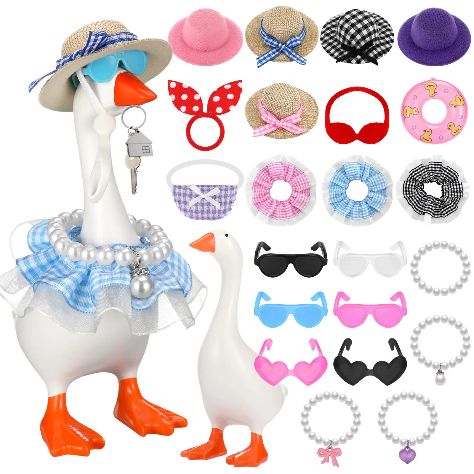 7  Inch Desk Goose Statue Dress Up Outfits, Clear Options: Goose Only / Outfits Only / Full Complete Set