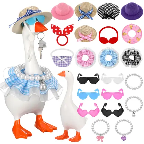 7-Inch Desk Goose Statue with Dress-Up Outfits - Pearl-Enhanced Dopamine Decor, Cute Figurines, Cute Desktop Decoration, Trendy Desktop Ornaments, Table Desk Ornament, Home & Festive Decor Accessory (Options: Goose Only, Outfits Only, Full Set)