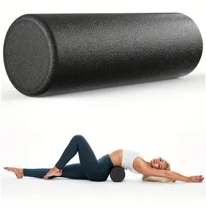 1pc Black PP Yoga Massage Relief Roller - Medium Firmness, Textured Surface for Deep Tissue Massage & Muscle Recovery, Lightweight & Recyclable Foam Column, Pilates & Fitness at Home or Workplace, Yoga Accessories, Home Gym Accessory