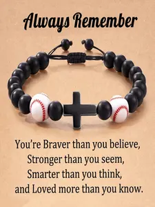 Cross & Baseball Beaded Bracelet, High Quality Bracelet, Fashion Bracelet for Men & Women for Daily Clothing Decor, Trendy All-match & Exquisite Jewelry for Birthday Gift, Religious Jewelry Gift, Fashion Cross Bangle, Fashionable Bracelet