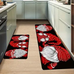Christmas Elf Kitchen Runner Rug Set, Non-Slip Waterproof Anti-Stain Long Strips, Comfortable Standing Mats for Living Room Bedroom Bathroom, Kitchen Rugs Sets