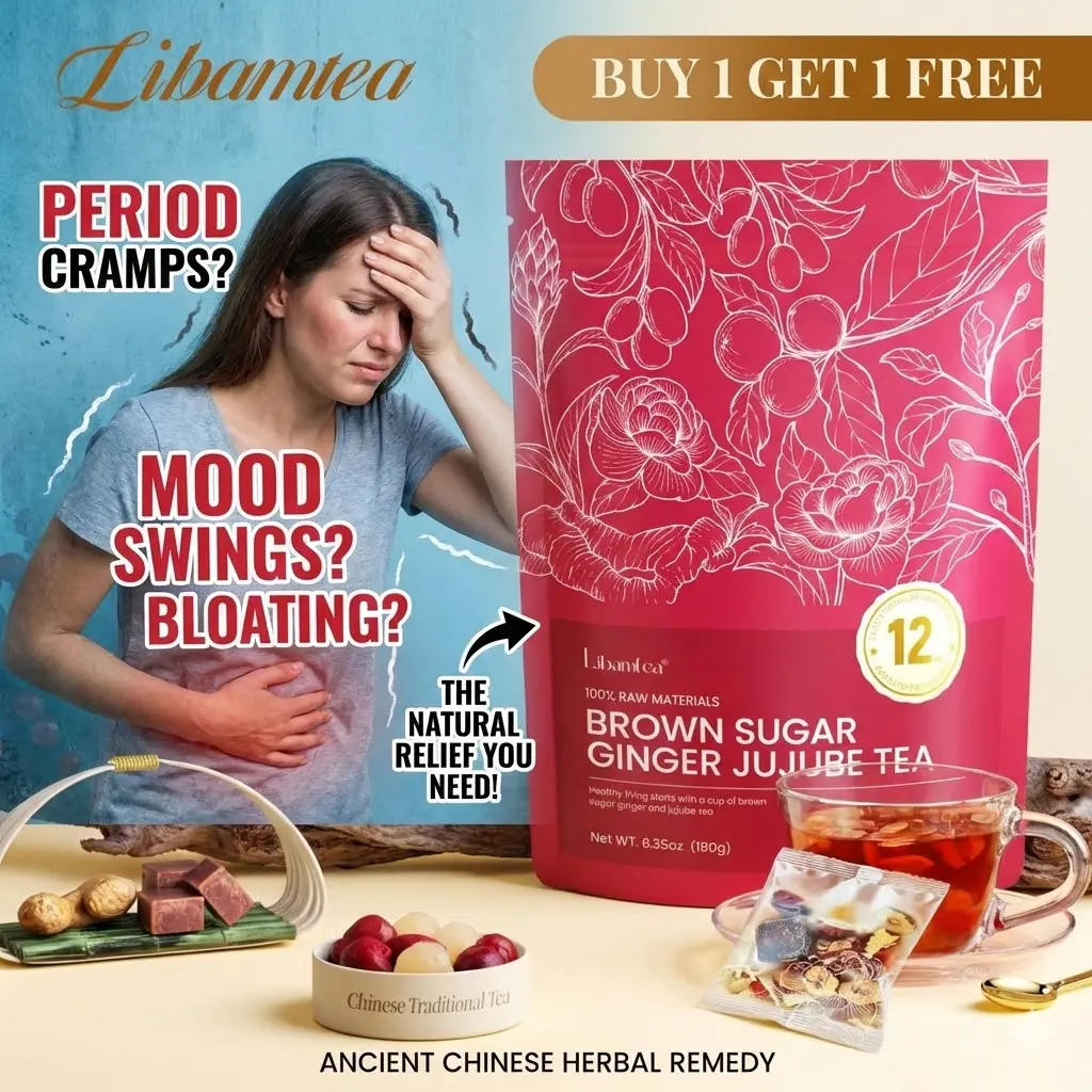 Libamtea Period Cramp Relief Tea - Brown Sugar Ginger & Rose Tea for PMS, Bloating & Hormone Balance - 100% Real Herbs