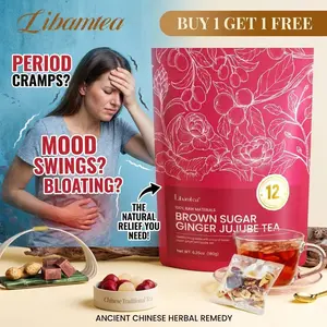 Libamtea Period Cramp Relief Tea - Brown Sugar Ginger & Rose Tea for PMS, Bloating & Hormone Balance - 100% Real Herbs