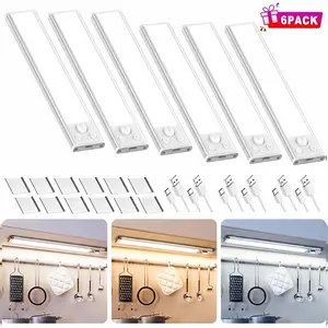 Wireless Under Cabinet Lights 4 Pack, Rechargeable Motion Sensor LED Closet Light, 3 Color Temps & Dimmable, Easy Installation Stick-On Lamp for Kitchen, Bedroom, Pantry, Porch, Christmas Decoration
