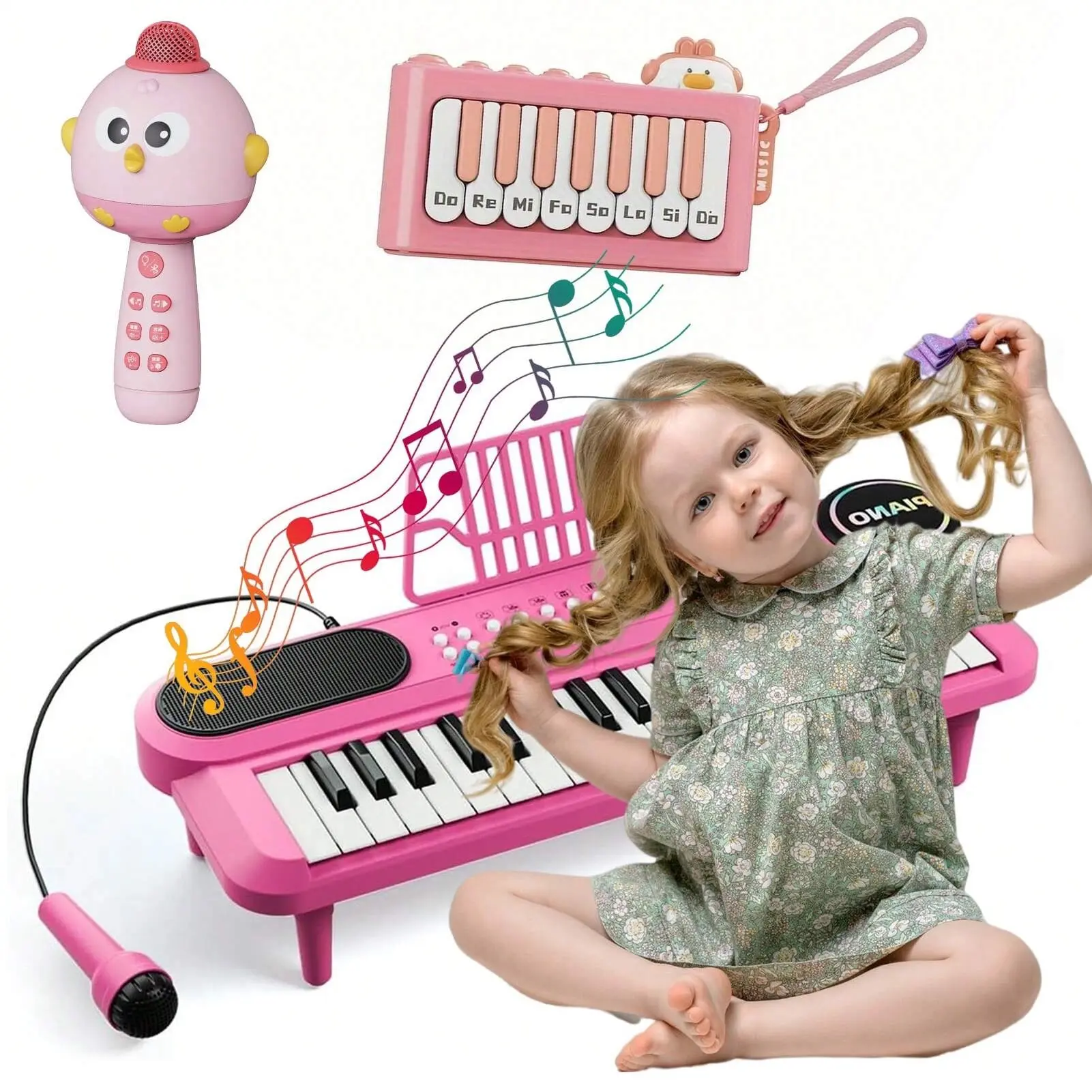 Charming Design Pink Toddler Piano Toy A39 for 3-Year-Old Girls, 3-4 Years Educational Musical Keyboard with Microphone, Music Stand, Easter Birthday Christmas Gift