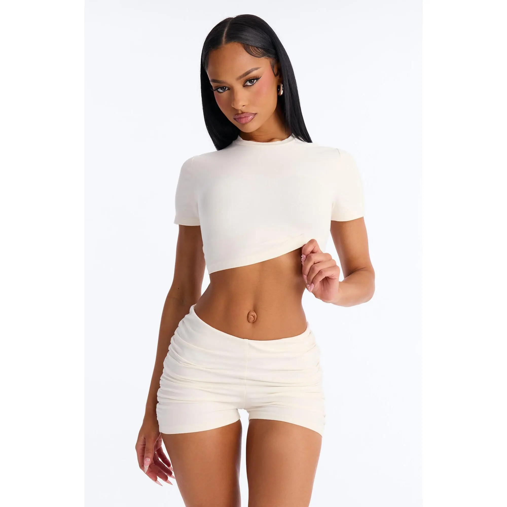 Quinn Short Sleeve Super Cropped Tee - Cream