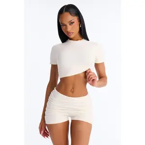 Quinn Short Sleeve Super Cropped Tee - Cream