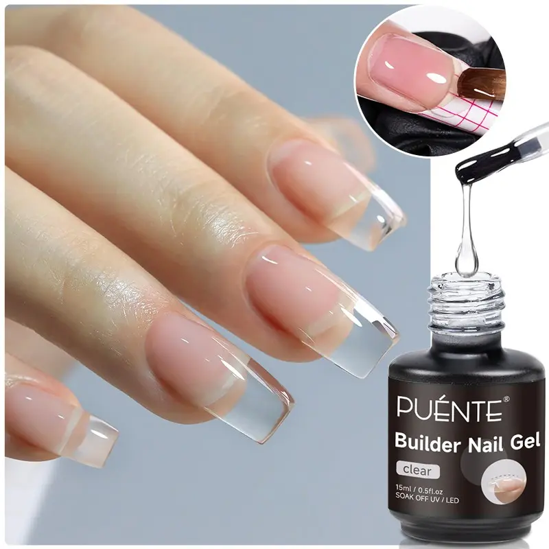 PUENTE 15ML Builder nail gel clear Extend Gel Nail Gel Art For Quick Nail Extension Repair and Strengthening apex building nail gel soak off UV LED  long-lasting builder nail polish for Manicures at Home or Salon Builder Gel Nails