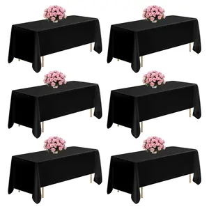 Black Rectangle Tablecloths, 6 Pack, 70 By 120 Inches, Reusable And Machine Washable, Wrinkle-Resistant Polyester Fabric Table Covers For Wedding Receptions, Banquets, Parties, Catering, And Outdoor Events
