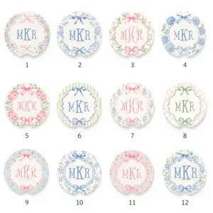 Personalized Coquette Car Coaster Set, Custom Monogram Soapstone Coasters, Floral Bow Cup Holder Accessories for Women