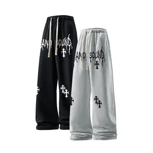 #Springfresh 2-piece set Men's Letter & Cross Print Drawstring Waist Sweatpants Muti-Set Casual Street Comfy Regular Fit Jogger Pants for Daily Wear Unisex 60% Cotton Classic Black & Gray