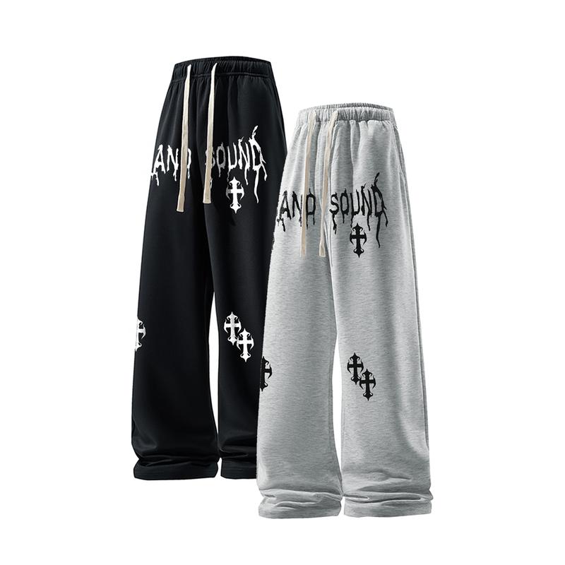 #Springfresh 2-piece set Men's Letter & Cross Print Drawstring Waist Sweatpants Muti-Set Casual Street Comfy Regular Fit Jogger Pants for Daily Wear Unisex 60% Cotton Classic Black & Gray