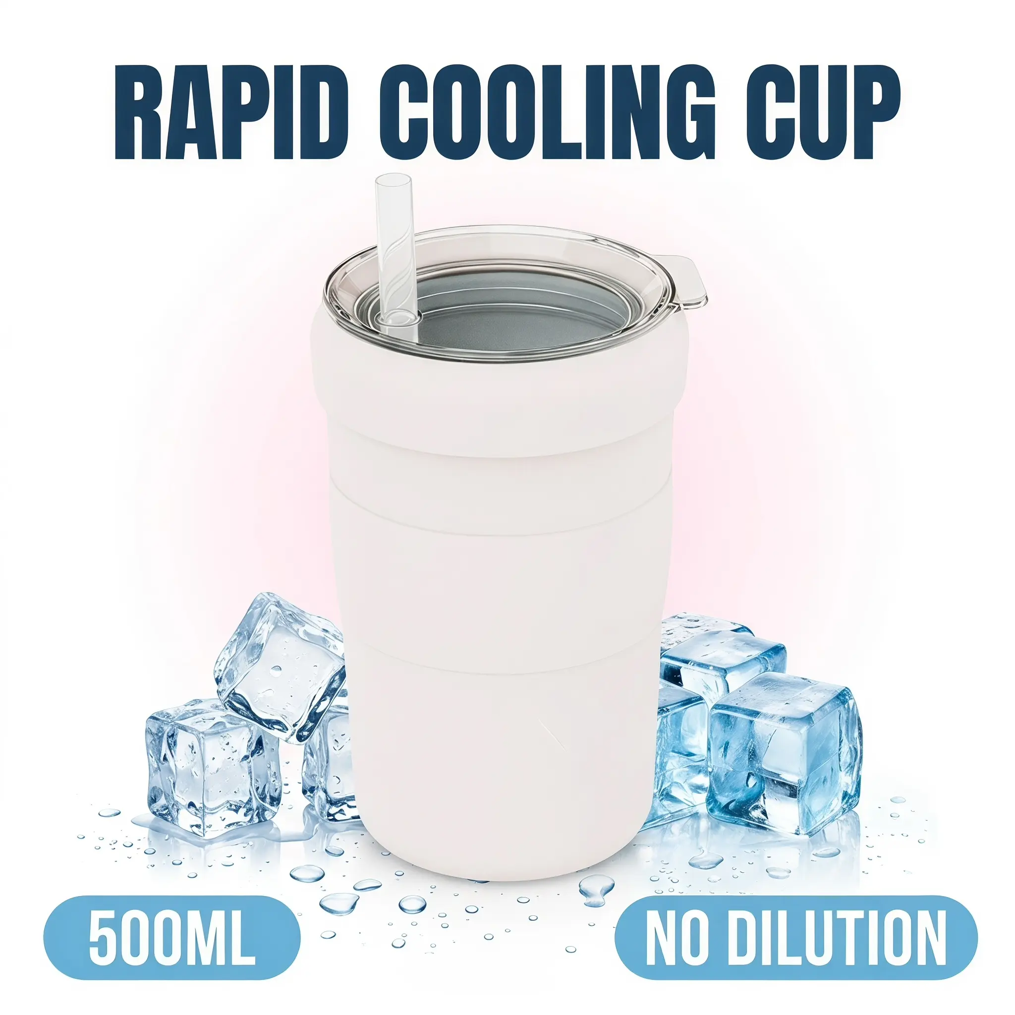 500ML Rapid Cooling Cup, Reusable Freeze Cooling Mug with Lid & Straw, No Dilution Quick Chilling Cup for Juice Coffee Beverages