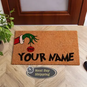 Funny Christmas Doormat, Personalized Holiday Welcome Mat with Custom Name, Festive Front Door Decor, Durable Coir Mat, Unique Xmas Gift, Fast Shipping, Next Day Delivery